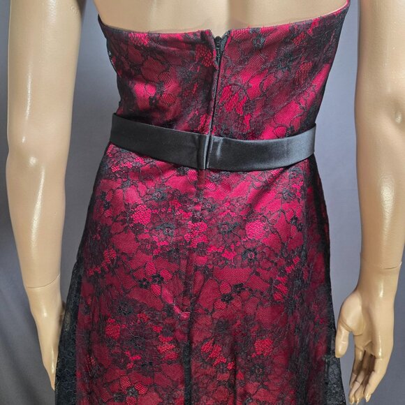Y2K Gothic Vampy Prom Party Formal Dress Size S Red Black Lace Overlay Strapless - Picture 9 of 11